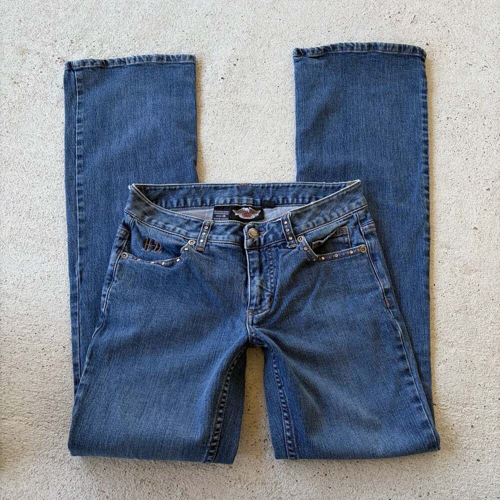 Harley Davidson Low Rise Flare Denim Jeans Sz 4 Long